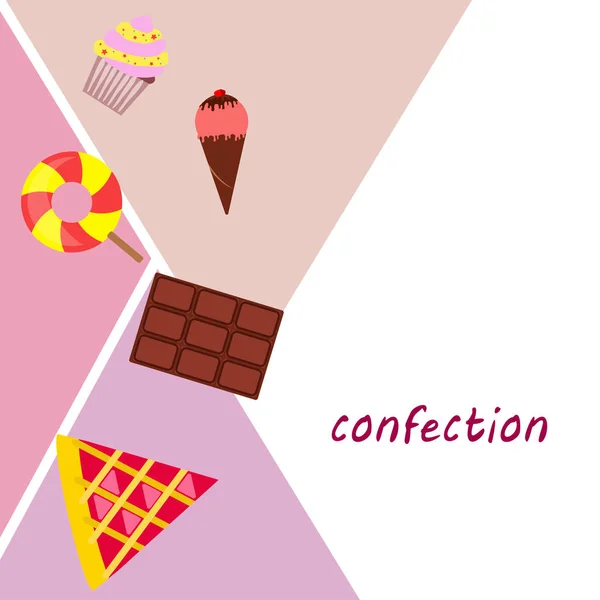 Chocolade, snoep, koek, taart, ijs, zoete, abstract vectorillustratie. — Stockvector
