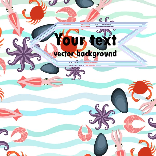 Mořské Plody Pozadí Kopie Prostoru Vektorové Ilustrace — Stockový vektor