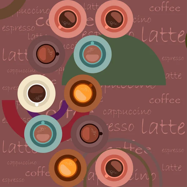 コーヒーをテーマにしたベクターの背景。新鮮なコーヒー、コーヒーグラインダー、醸造用のフランス語プレスのカップ. — ストックベクタ