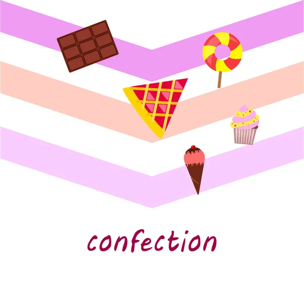 Chocolat, bonbons, gâteau, tarte, crème glacée, sucré, illustration vectorielle abstraite . — Image vectorielle