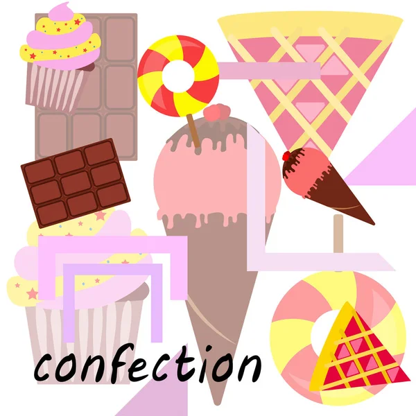 Chocolate, caramelo, pastel, pastel, helado, dulce, vector abstracto ilustración . — Archivo Imágenes Vectoriales