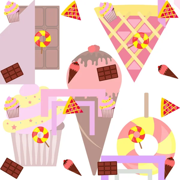 Chocolate, caramelo, pastel, pastel, helado, dulce, vector abstracto ilustración . — Archivo Imágenes Vectoriales