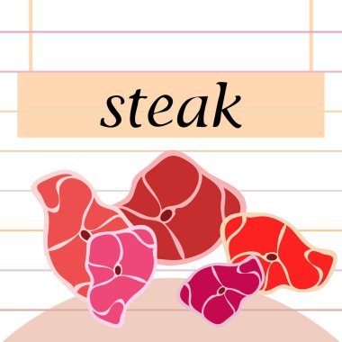 Arka plan, taze biftek. Vektör çizim 