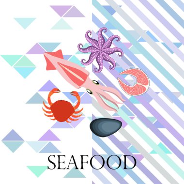 Deniz ürünleri arka plan kopya alanı ile. Vektör çizim 