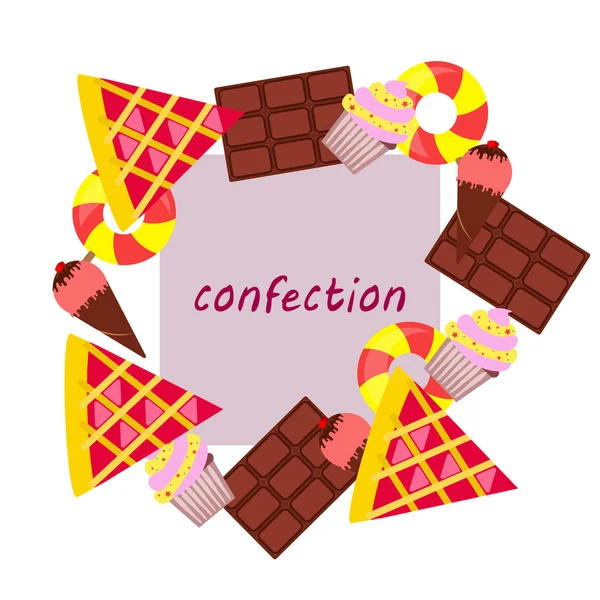 巧克力, 糖果, 蛋糕, 馅饼, 冰淇淋, 甜, 抽象向量例证. — 图库矢量图片