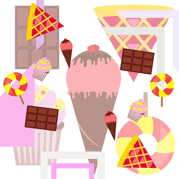 Chocolate, caramelo, pastel, pastel, helado, dulce, vector abstracto ilustración . — Vector de stock