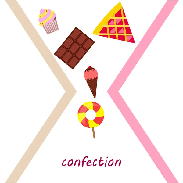 Schokolade, Süßigkeiten, Kuchen, Kuchen, Eis, Süßigkeiten, abstrakte Vektorillustration. — Stockvektor