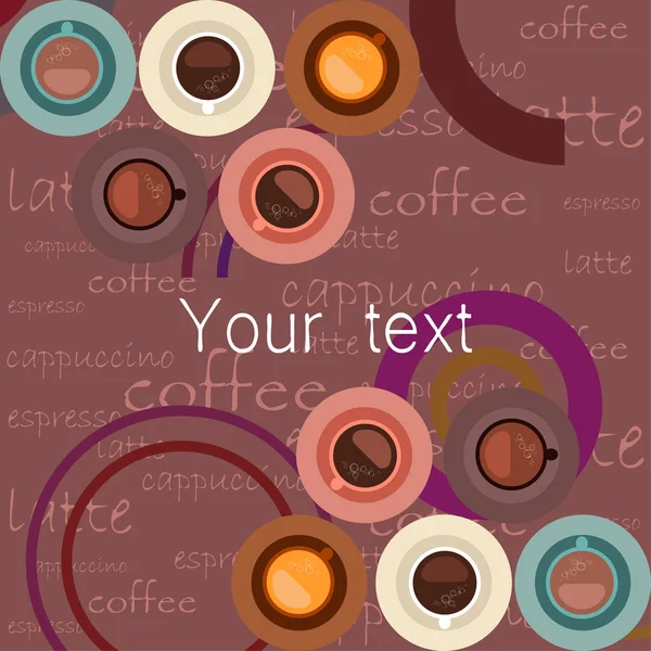 Vektorhintergrund zu einem Kaffeethema. Eine Tasse frischen Kaffee, Kaffeemühle, französische Presse zum Brühen. — Stockvektor