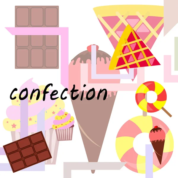 Chocolate, caramelo, pastel, pastel, helado, dulce, vector abstracto ilustración . — Vector de stock