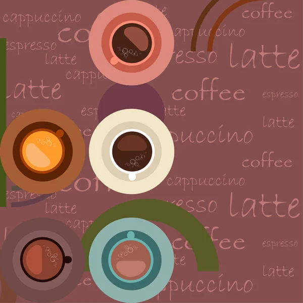 Vektorové pozadí na téma kávy. Šálek čerstvé kávy, mlýnek na kávu, francouzský lis na vaření. — Stockový vektor