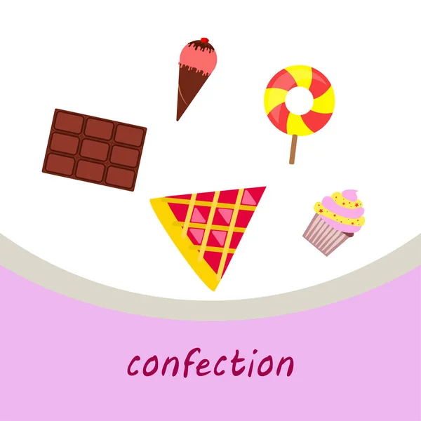 Chocolat, bonbons, gâteau, tarte, crème glacée, sucré, illustration vectorielle abstraite . — Image vectorielle