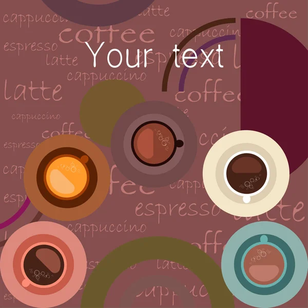 Vektorové pozadí na téma kávy. Šálek čerstvé kávy, mlýnek na kávu, francouzský lis na vaření. — Stockový vektor