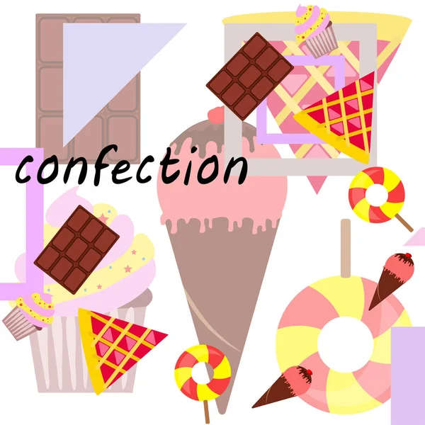 Chocolade, snoep, koek, taart, ijs, zoete, abstract vectorillustratie. — Stockvector