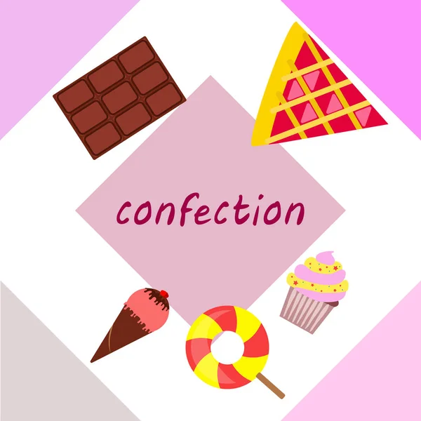 Chocolat, bonbons, gâteau, tarte, crème glacée, sucré, illustration vectorielle abstraite . — Image vectorielle