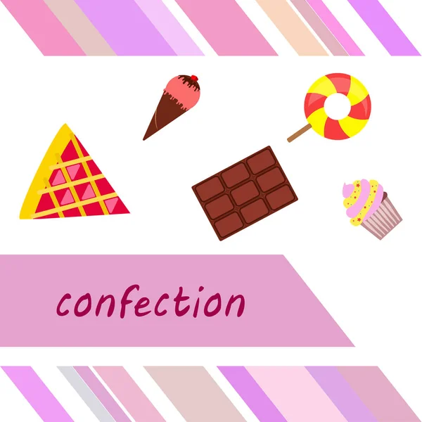 Csokoládé, édesség, torta, torta, fagylalt, édes, absztrakt vektor illusztráció. — Stock Vector