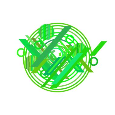 Beyaz arka plan üzerinde soyut yeşil daireler ve çizgiler