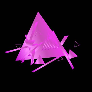 Siyah arka plan üzerinde pembe üçgenler ile geometrik desen