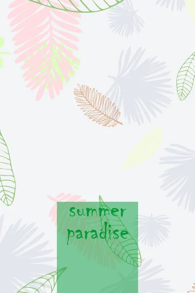 Feuilles Plantes Tropicales Carte Postale Été Couleur Vacances Été Fond — Image vectorielle