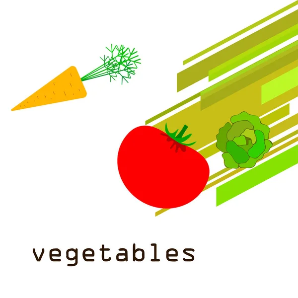 Απλή Απεικόνιση Της Τομάτας Λάχανο Και Καρότο Γράμματα — Διανυσματικό Αρχείο