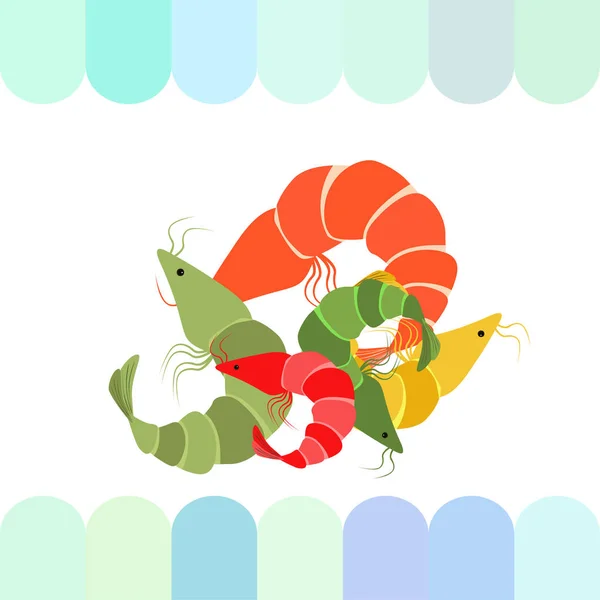 Garnelen frische Meeresfrüchte. Vektorhintergrund. Essen und Restaurantdesign. — Stockvektor