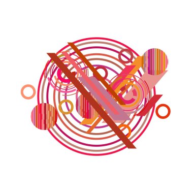 Beyaz arka planda kırmızı ve turuncu renklerde soyut daireler