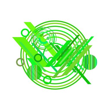 Beyaz arka plan üzerinde soyut yeşil daireler ve çizgiler