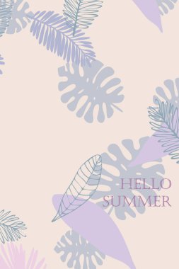 Tropik bitkilerin yaprakları. Renkli yaz kartpostalı, yaz tatili. Vektör arka planı.