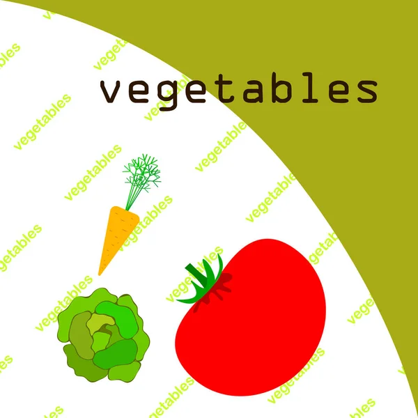 Απλή Απεικόνιση Της Τομάτας Λάχανο Και Καρότο Γράμματα — Διανυσματικό Αρχείο