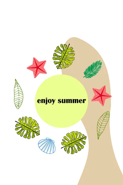 夏季休息 热带植物的海星 矢量背景 — 图库矢量图片