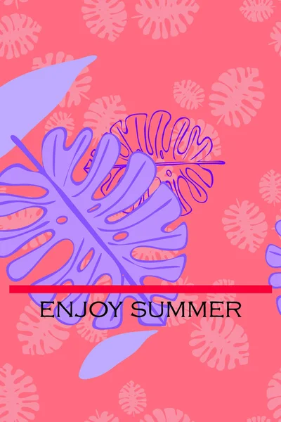 Bladeren Van Tropische Planten Kleur Zomer Briefkaart Zomer Vakantie Vector — Stockvector