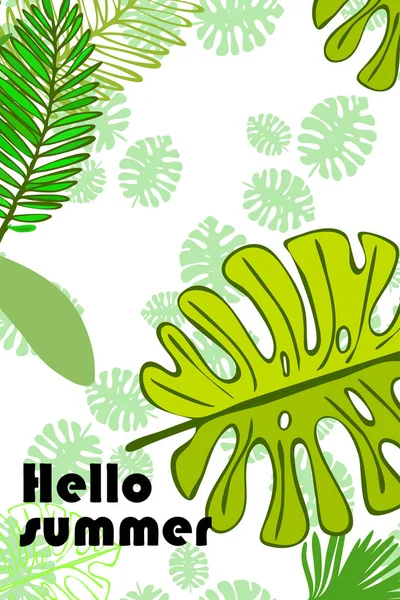 Hojas Plantas Tropicales Color Postal Verano Vacaciones Verano Fondo Vectorial — Vector de stock