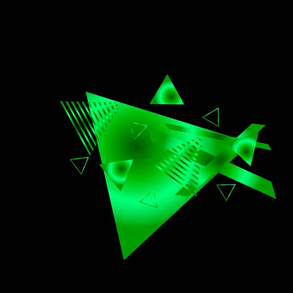 黒い背景に明るい緑色の三角形 — ストックベクタ