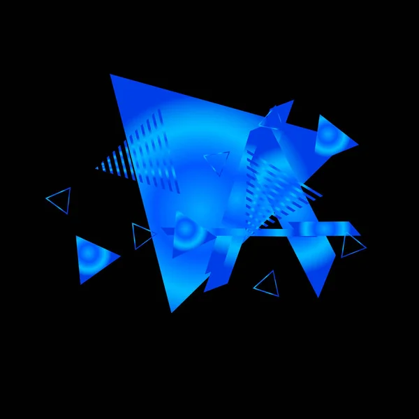 Siyah Arka Plan Üzerinde Mavi Üçgenler Ile Geometrik Desen — Stok Vektör
