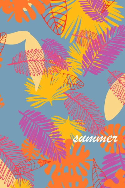 Feuilles Plantes Tropicales Carte Postale Été Couleur Vacances Été Fond — Image vectorielle