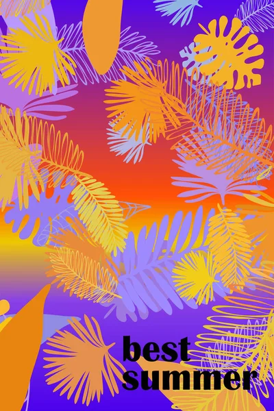 Hojas Plantas Tropicales Color Postal Verano Vacaciones Verano Fondo Vectorial — Vector de stock