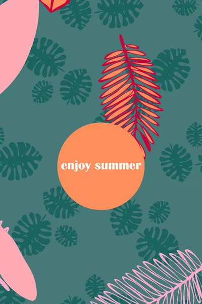 Bladeren Van Tropische Planten Kleur Zomer Briefkaart Zomer Vakantie Vector — Stockvector