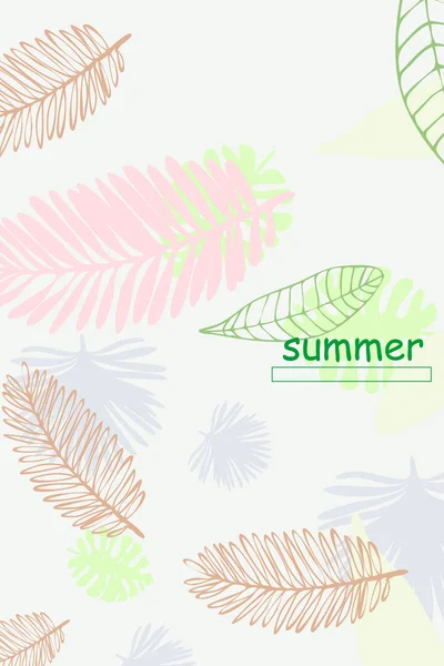 Bladeren Van Tropische Planten Kleur Zomer Briefkaart Zomer Vakantie Vector — Stockvector