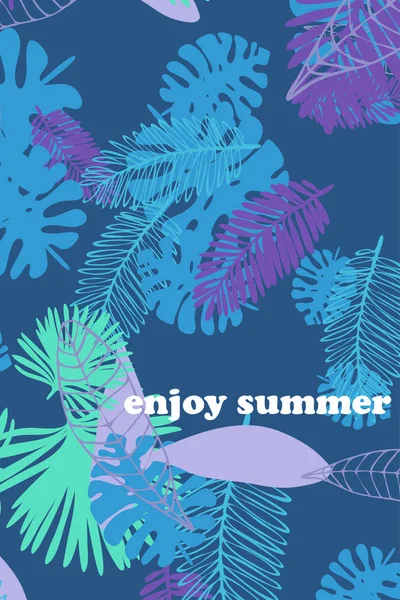 Leaves Tropical Plants Color Summer Postcard Summer Vacation Vector Background — Stock Vector