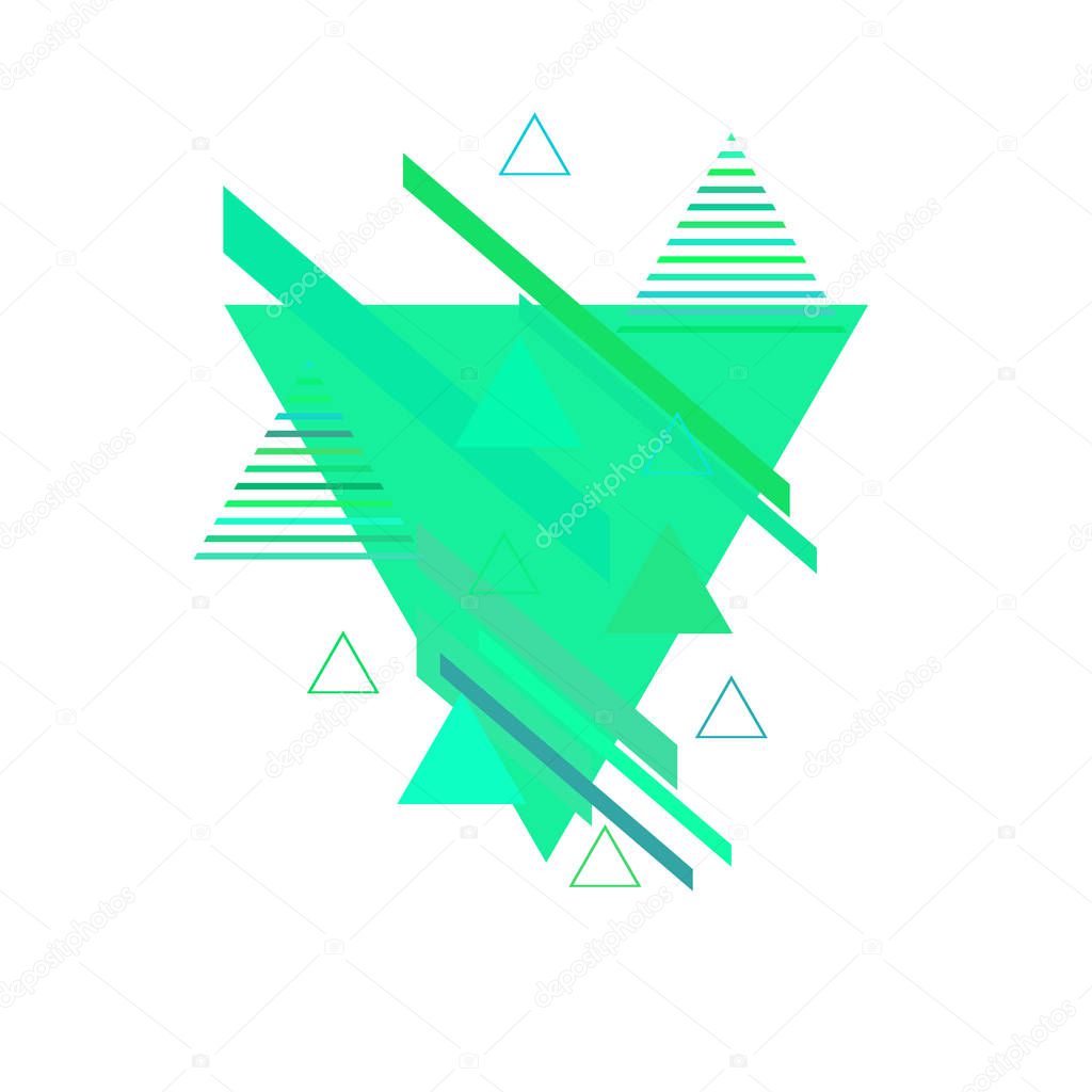 Triangles in green and blue colors on white background