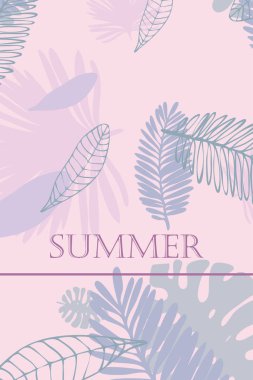 Tropik bitkilerin yaprakları. Renkli yaz kartpostalı, yaz tatili. Vektör arka planı.