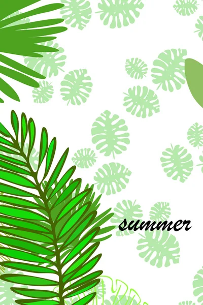 Bladeren Van Tropische Planten Kleur Zomer Briefkaart Zomer Vakantie Vector — Stockvector