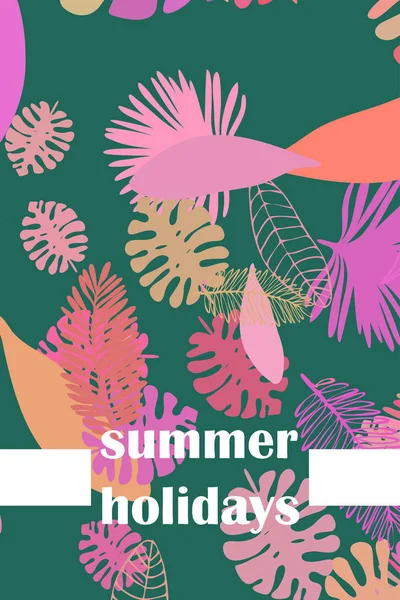 Listy Tropických Rostlin Barevná Letní Pohlednice Letní Prázdniny Vektorové Pozadí — Stockový vektor