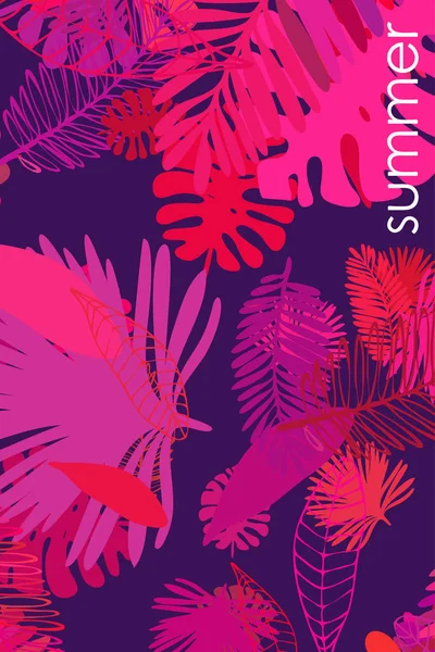 Hojas Plantas Tropicales Color Postal Verano Vacaciones Verano Fondo Vectorial — Vector de stock