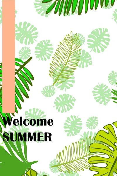 Bladeren Van Tropische Planten Kleur Zomer Briefkaart Zomer Vakantie Vector — Stockvector