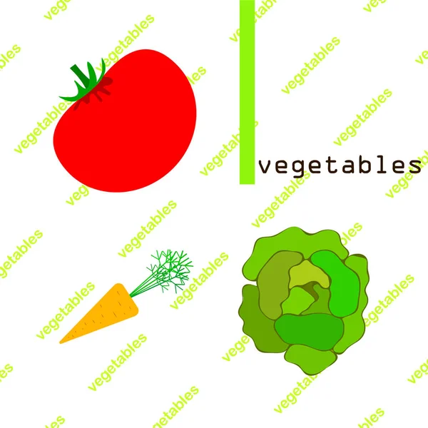 Simple Illustration Tomato Cabbage Carrot Lettering — Stock Vector
