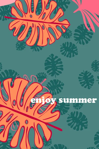 Bladeren Van Tropische Planten Kleur Zomer Briefkaart Zomer Vakantie Vector — Stockvector