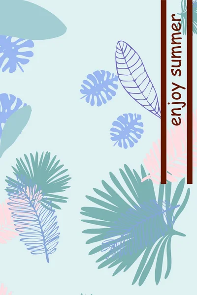 Hojas Plantas Tropicales Color Postal Verano Vacaciones Verano Fondo Vectorial — Vector de stock