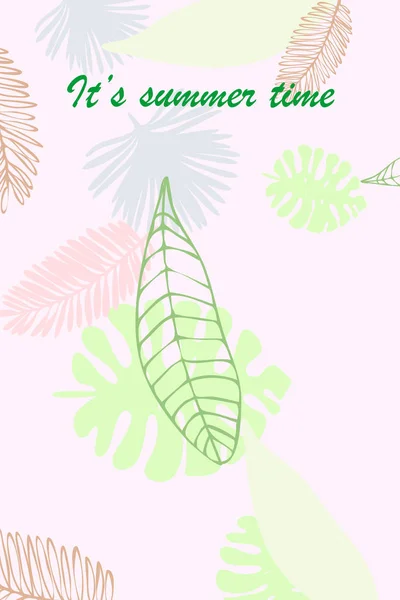 Φύλλα Τροπικών Φυτών Έγχρωμη Καλοκαιρινή Καρτ Ποστάλ Καλοκαιρινές Διακοπές Διανυσματικό — Διανυσματικό Αρχείο