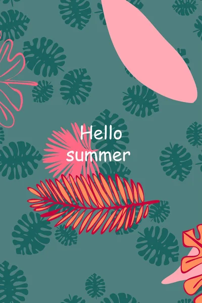 Leaves Tropical Plants Color Summer Postcard Summer Vacation Vector Background — Stock Vector