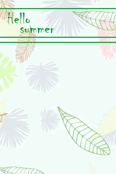 Blätter Tropischer Pflanzen Farb Sommerpostkarte Sommerferien Vektorhintergrund — Stockvektor